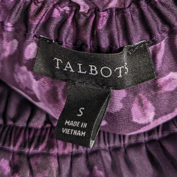 Talbots Small Purple Floral Blouse Satin Look Long Sleeve Elastic Neck Pullover - Picture 3 of 4